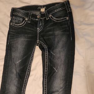 Silver Jeans Women's Dark Indigo Skinny Jeans with Contrast Stitch